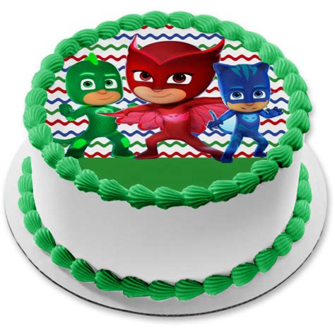 Pj Masks Cat Boy Gekko And Owlette Red Blue Green Background Edible Ca A Birthday Place