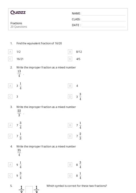 50 Fractions Worksheets On Quizizz Free And Printable