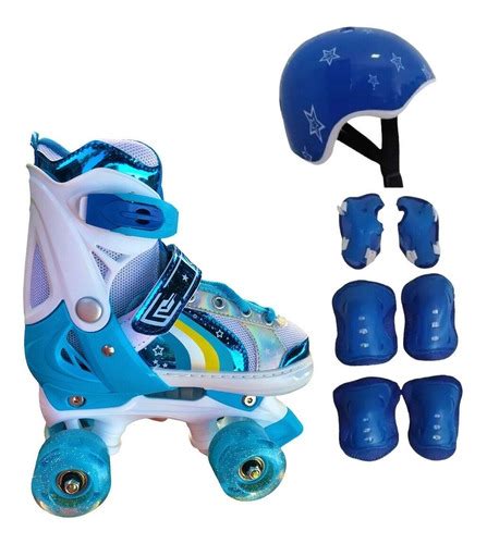 Patins Infantil 4 Rodas Arco Íris Led Kit Proteção Frete grátis