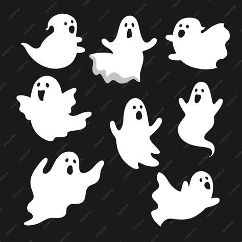 Premium Vector Cute Funny Ghosts Scary Ghost Monsters On Black Background