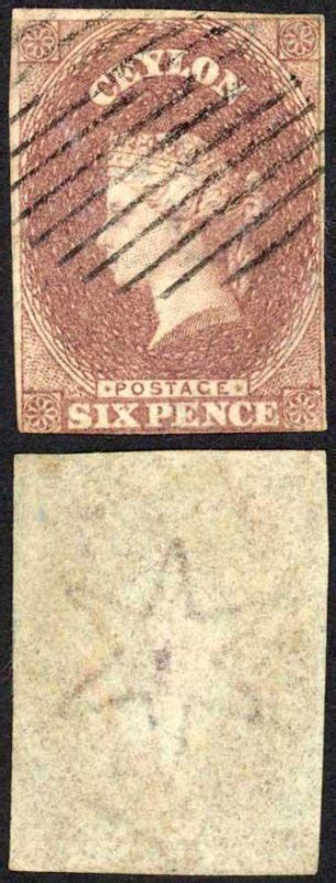 Ceylon Sg D Purple Brown On Blued Paper Cat Pounds Asia Sri