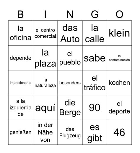 Vocabulario Bingo Card