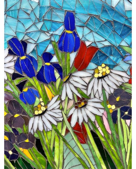 Mixed Flower Stained Glass Window Framed Hanging Glass Art Etsy