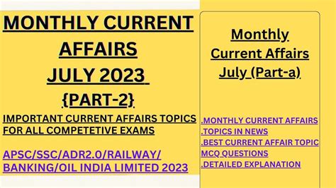 MONTHLY CURRENT AFFAIRS JULY 2023 PART A FOR APSC ADR2 0 SSC