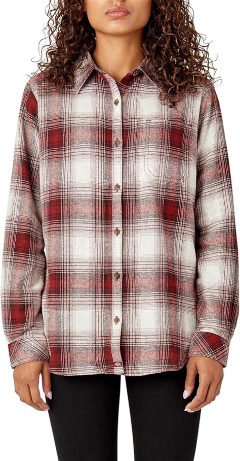 Dickies Plus Size Womens Flannel Long Sleeve Shirt Brick