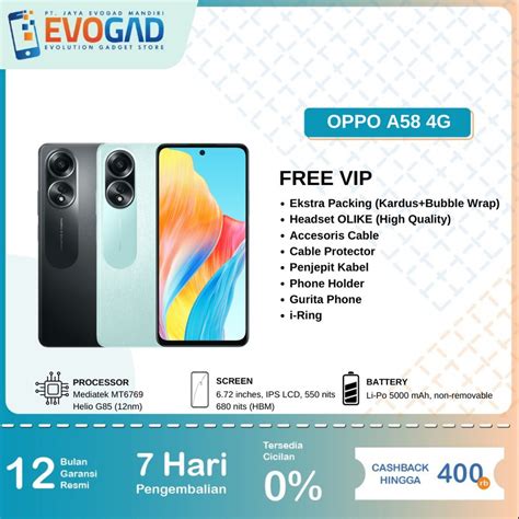 Jual Oppo A58 Lte 6 128gb And 8 128gb Helio G85 Android 13 Garansi Resmi Oppo Indonesia