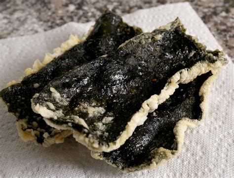 Fried Seaweed Paper Coated With Glutinous Rice Paste Gim Bugak 김부각 Recipe By Maangchi