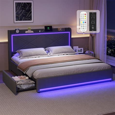 Bthfst Queen Bed Frame With Rgb Led Lights Headboard And Usb