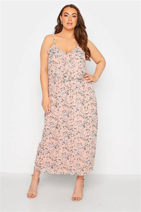 Yours London Plus Size Pink Floral Print Ruffle Maxi Dress Yours Clothing