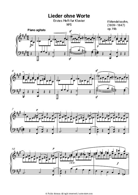 Lieder Ohne Worte Op B No Poco Agitato Piano Sheet Music Felix