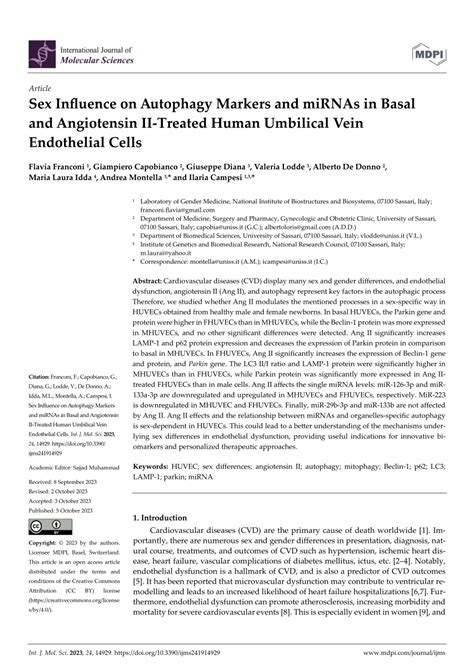 Pdf Sex Influence On Autophagy Markers And Mirnas In Basal And