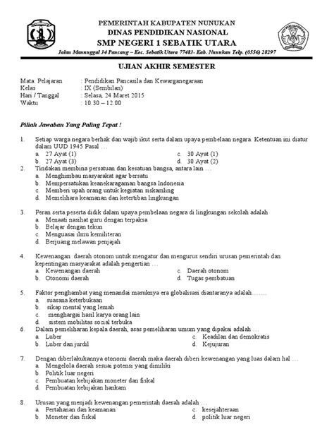 Soal Uas Pkn Pdf