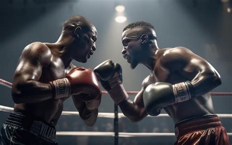 Premium Photo Athletic Two Boxers Fighting In A Boxing Ring Boxers