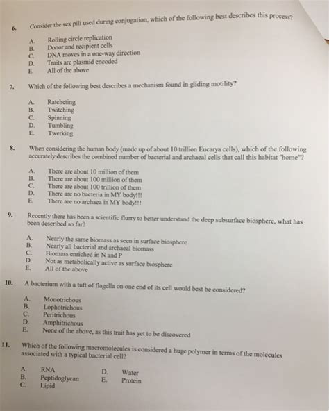 Solved 6 Consider The Sex Pili Used During Conjugation