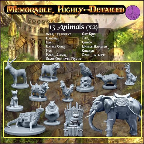 26 Animal Minis For Dnd Miniatures 28mm Unpainted Dungeons And Dragons