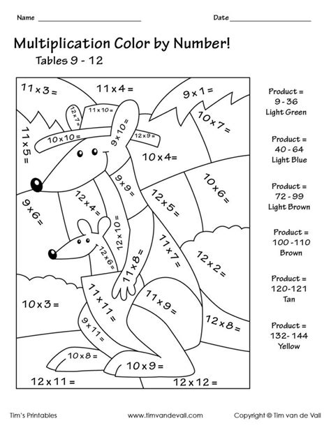 Multiplication Color By Number Worksheets