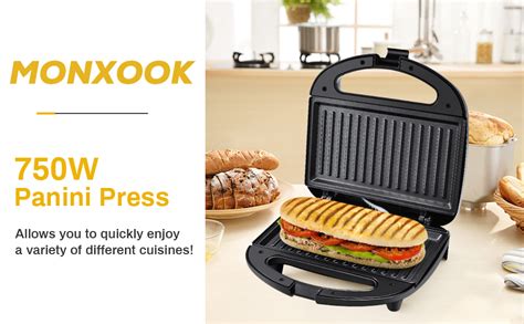 Monxook Electric Panini Press W Sandwich Press Non Stick Coated