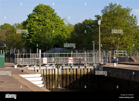 The Closed Lock Gates At Teddington Lock On The River Thames In