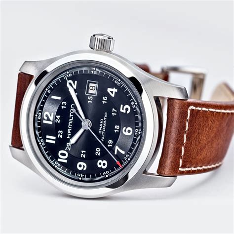 Hamilton Khaki Field Automatic Black Dial Brown Leather Strap