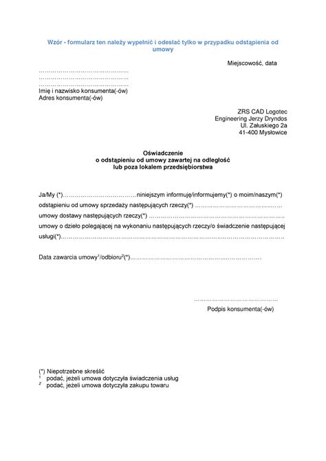 Odstąpienie od umowy wzór pdf DocDroid