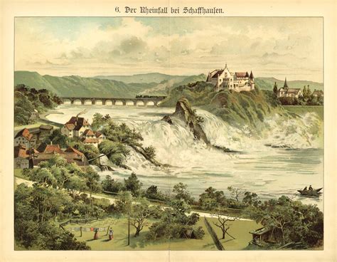 Rheinfall zu Schaffhausen mit der Eisenbahnbrücke und fahrender