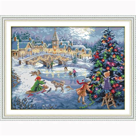 A Christmas Celebration Scenic Patterns Dmc Cross Stitch Printed On