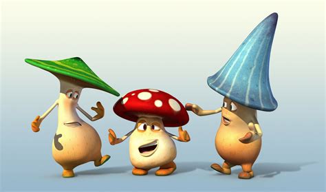 3 mushroom cartoon characters 3d ma