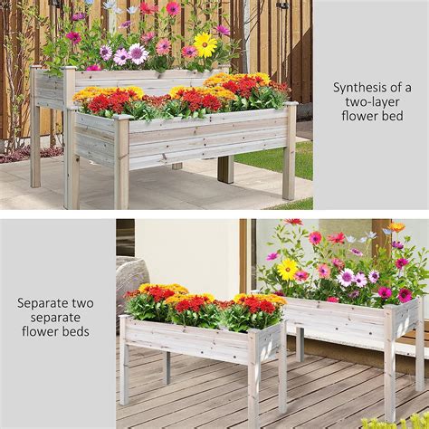 Buy Outsunny 2 Tiers Raised Garden Bed Elevated Wooden Planter Box