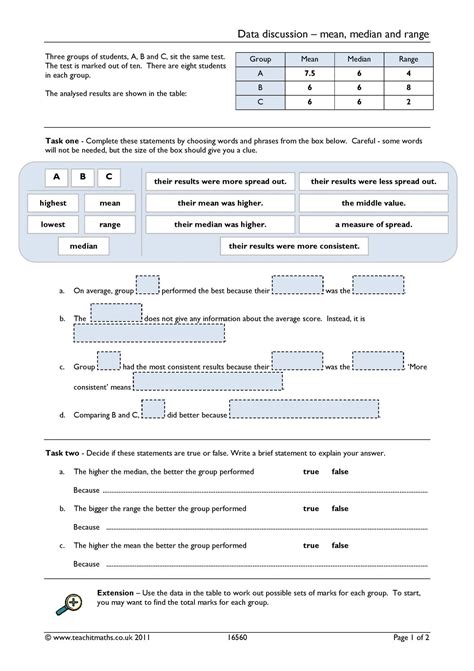 Averages And Range Ks3 4 Maths Teachit