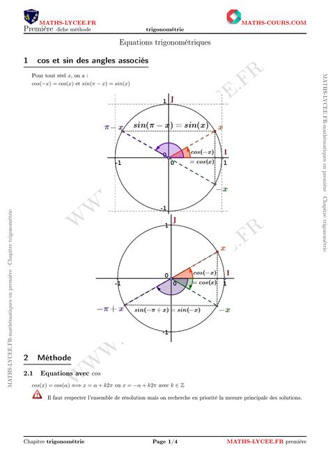 PDF Chapitre sur la Trigonométrie avec Cosinus 3ème Mathématiques PDF