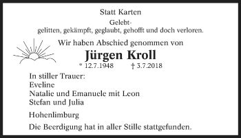 Traueranzeigen von Jürgen Kroll Trauer in NRW de