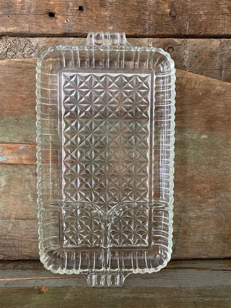 Glass Rectangle Vintage Serving Tray With 3 Dividers Crystal Etsy