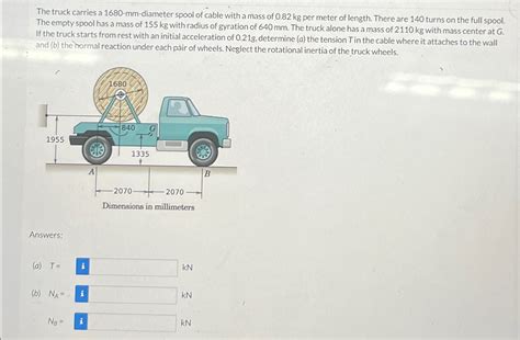 Solved The Truck Carries A 1680 Mm Diameter Spool Of Cable Chegg