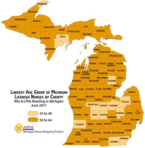 Michigan Nurse Mapping Largest Age Group By County Map In