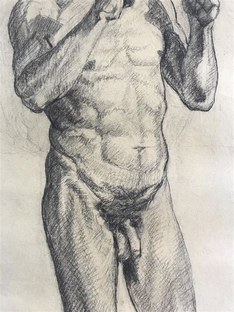 Antique Large Original Pencil Drawing Male Nude Model Torso Etsy