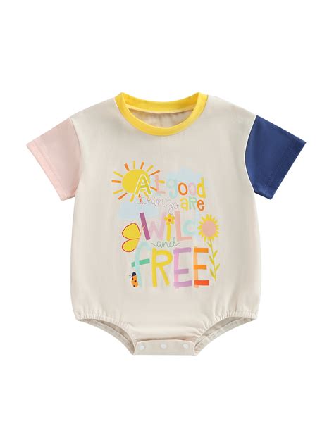 Emmababy Short Sleeve Bodysuit With Contrast Color Letters Print For