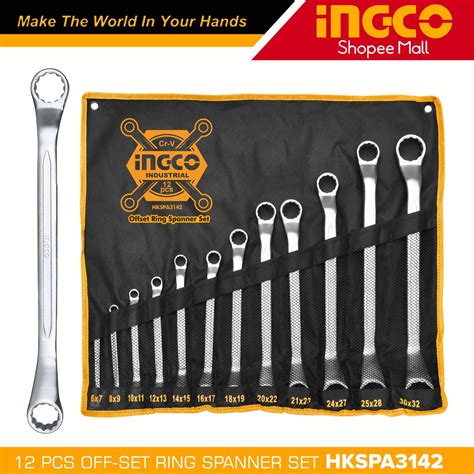 Ingco HKSPA3142 12pcs Offset Ring Spanner Set 6 32mm H Shopee