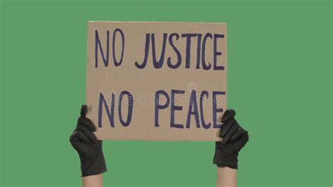 No Justice No Peace Protest Text Message On Cardboard Stop Racism Police Violence Banner