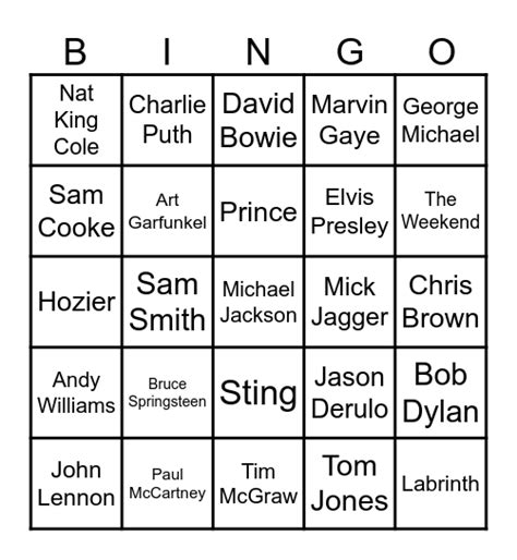 Male Artists Bingo Card