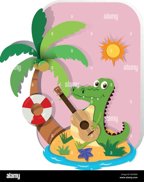 Crocodile Playing Guitar On Island Illustration Stock Vector Image