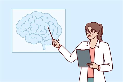 Woman Doctor Teaches Neurology Pointing At Brain Drawing Hanging On