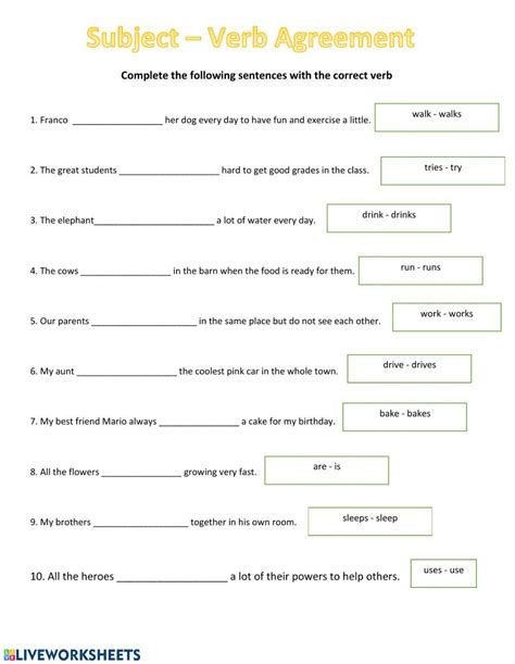 Subject Verb Agreement Worksheet For 2nd 3rd Grade Lesson Planet Worksheets Library