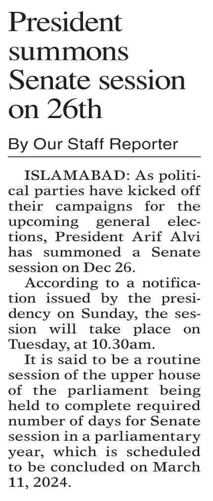 Dawn Epaper Dec President Summons Senate Session On Th