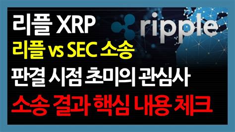 리플 Xrp 리플 Vs Sec 소송 판결 시점 초미의 관심사 소송 결과 핵심 내용 체크 Youtube