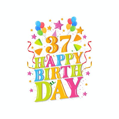 37th Happy Birthday Logo With Balloons Vector Illustration Design For