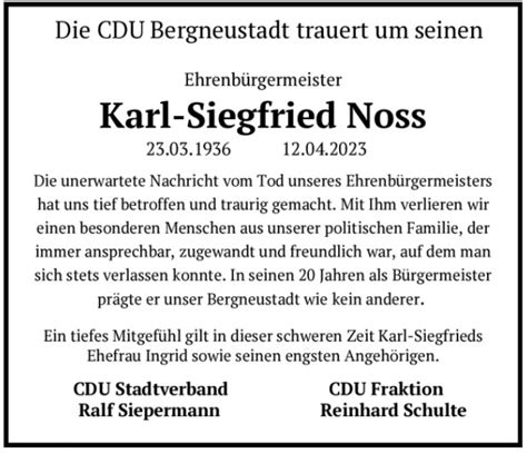 Wir Trauern Um Karl Siegfried Noss