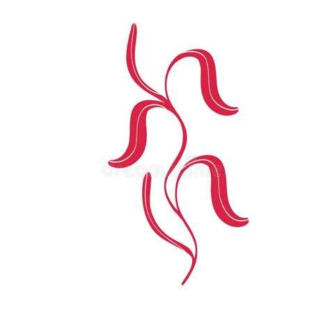 Red Floral Twig In Asian Style Cute Cartoon Illustration Of Flower