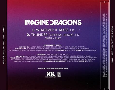 Car Tula Trasera De Imagine Dragons Whatever It Takes Cd Single