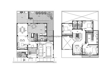 Two Storey Small Villa Autocad Plan Free Cad Floor Plans