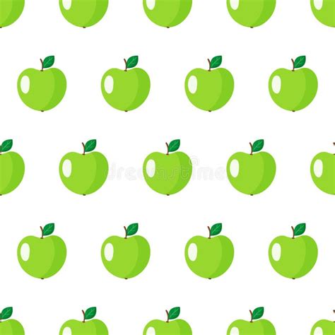 Vector Seamless Pattern With Whole Green Apple Fruit With Leaves